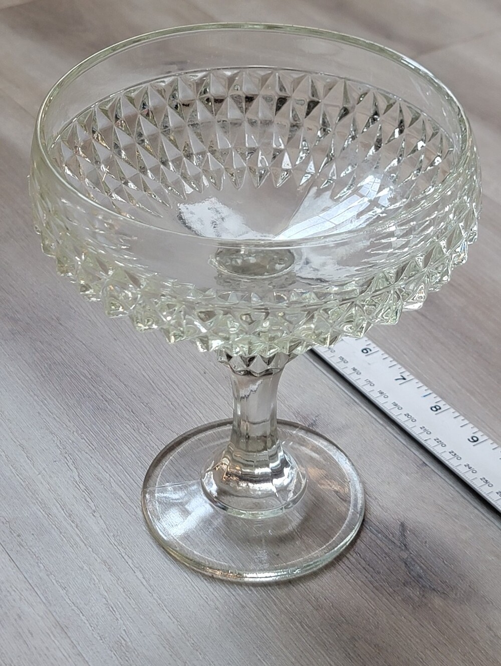 Mid-Century Indiana Glass Clear "Regal" Diamond Point Pedestal Compote Bowl 7.5"